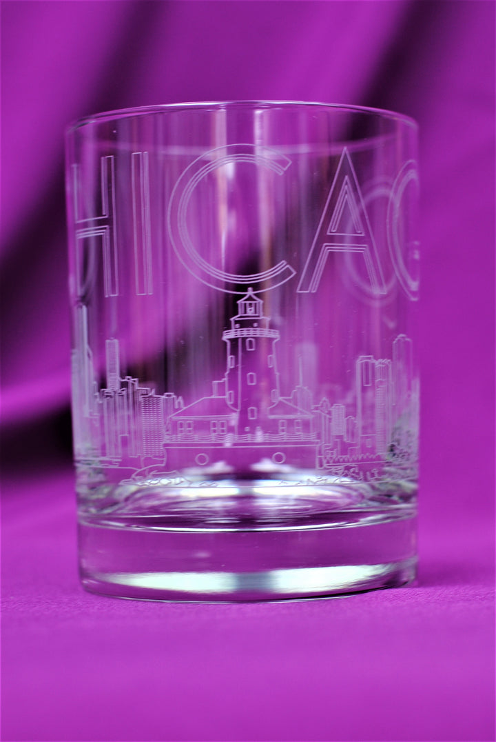 Chicago Skyline Engraved Drinkware Glass – 14 oz