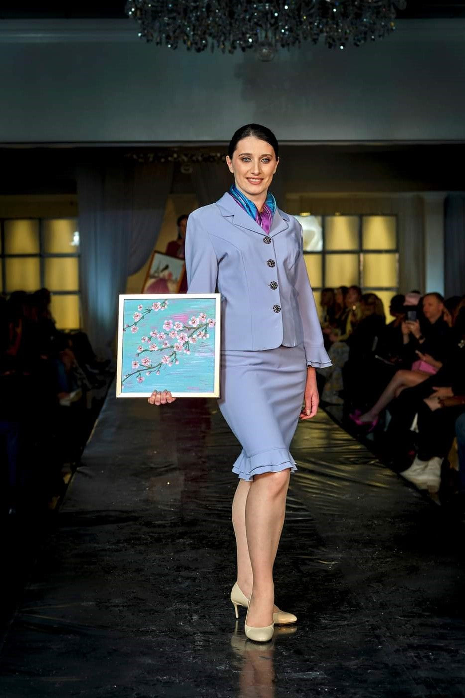 Cherry Blossom Silk Scarf in Blue and Lavender – Alesia C. Art-A-Porte