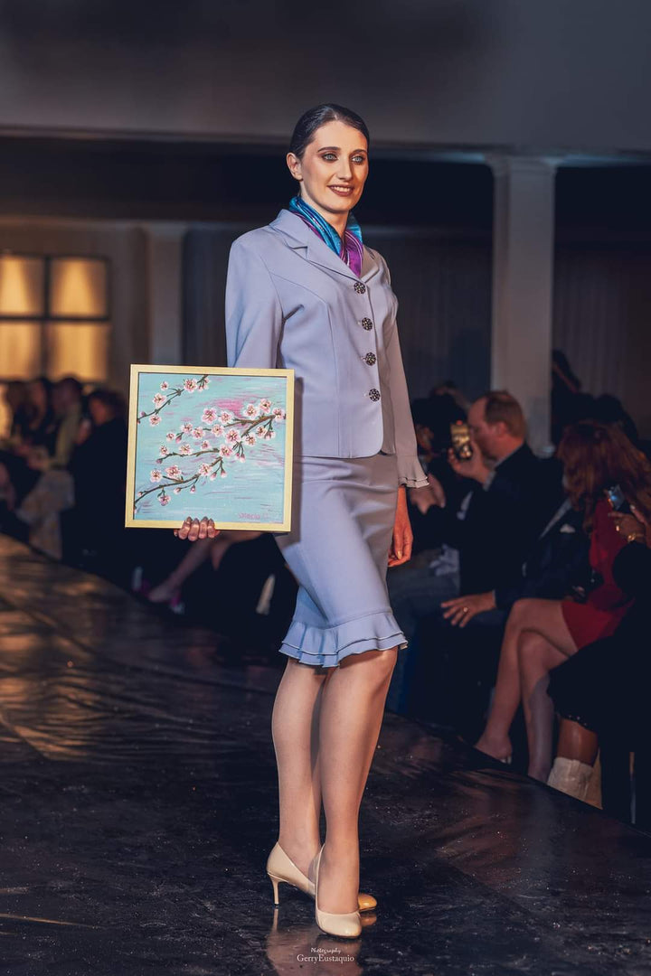 Cherry Blossom Silk Scarf in Blue and Lavender – Alesia C. Art-A-Porte