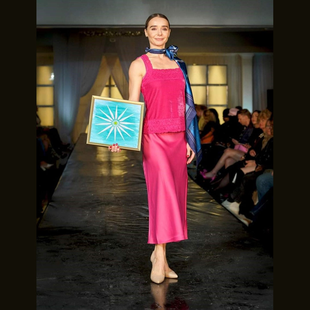 DAISY MANDALA Art-A-Porte Silk Scarf – Blue Pink