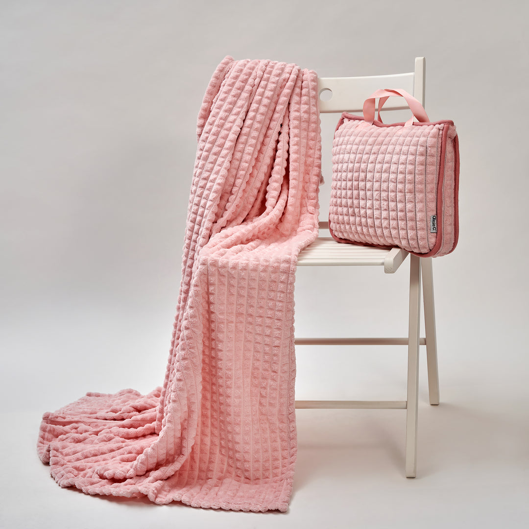 TRAVEL COZY 4-in-1 Blanket-Pillow-Bag Plaid Velour Plush