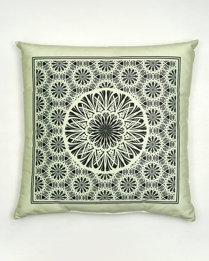 Serenity Mandala Decorative Throw Pillow – Sage and Black