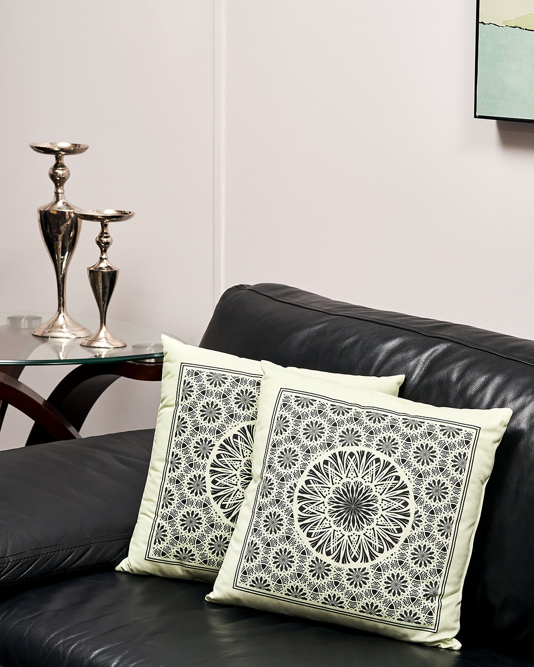 Serenity Mandala Decorative Throw Pillow – Sage and Black