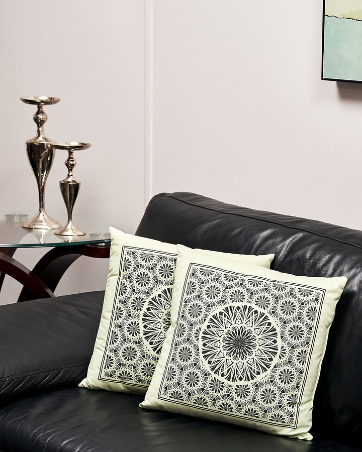 Serenity Mandala Decorative Throw Pillow – Sage and Black