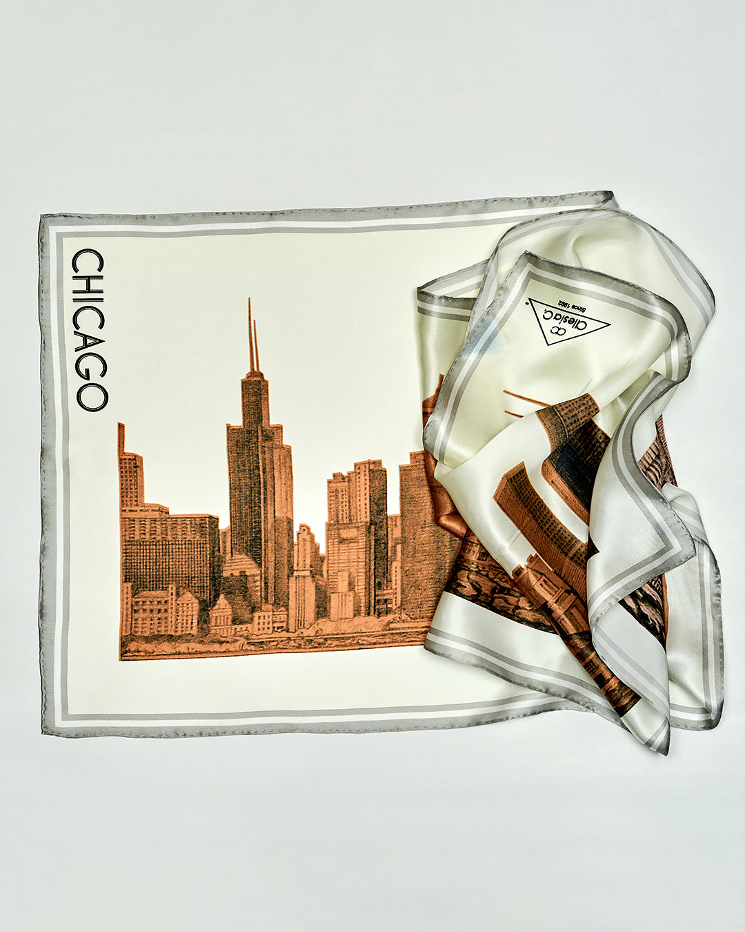 Chicago Skyline Silk Scarf Gold and White – Rectangle Design