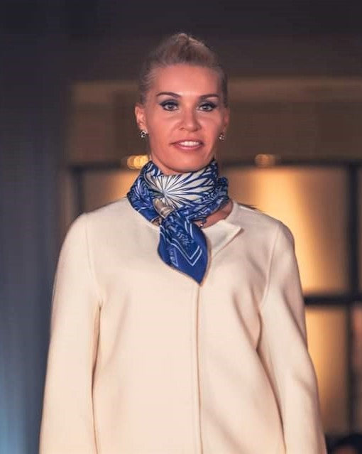 SERENITY Mandala Designer Silk Scarf – Navy Blue White – Hand-Rolled Edges – Multiple Sizes