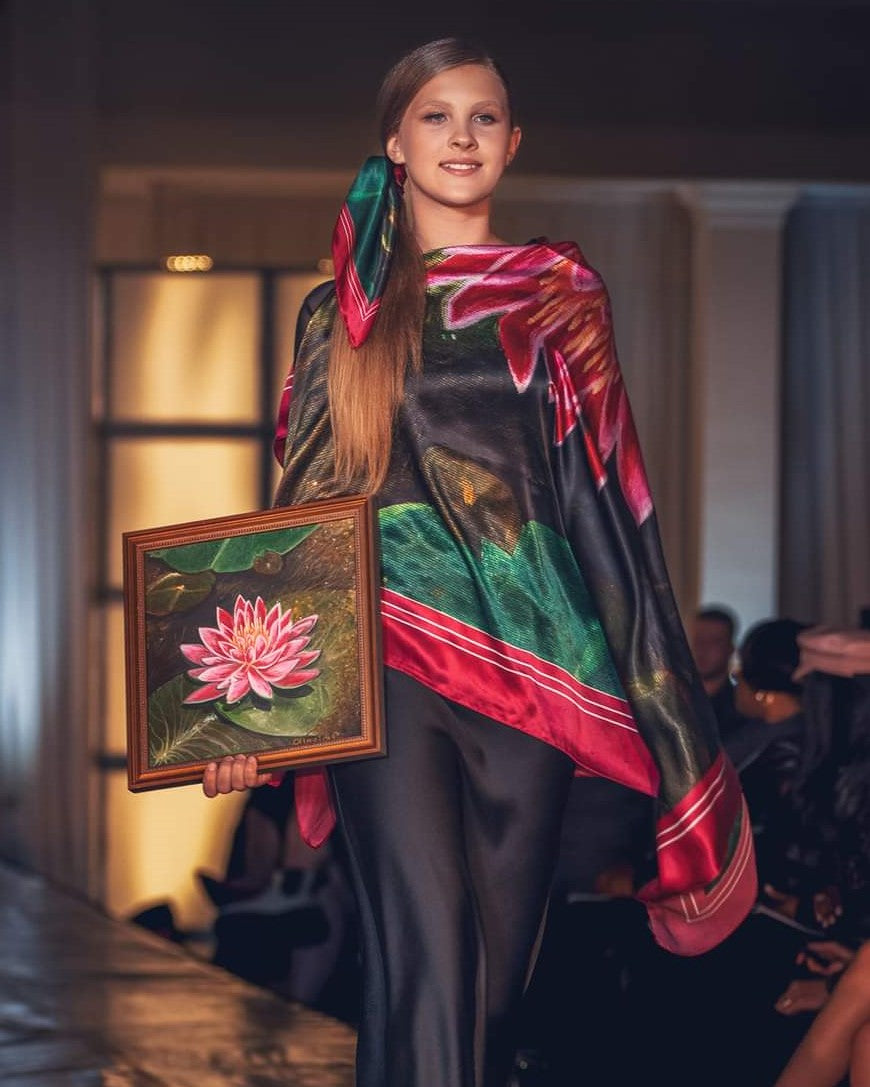 Amazon Water Lily Silk Scarf with Magenta Border – Alesia C. Art-A-Porte