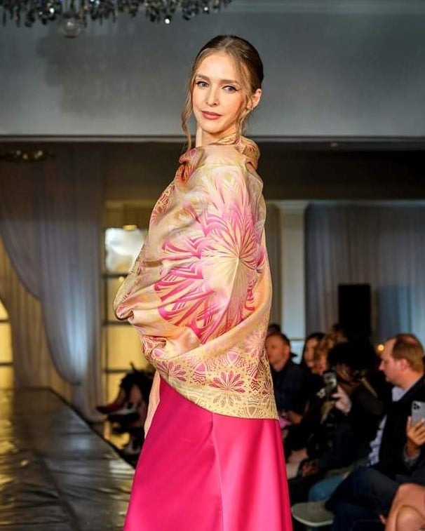 GLOWING Mandala Silk Scarf – Gold and Magenta