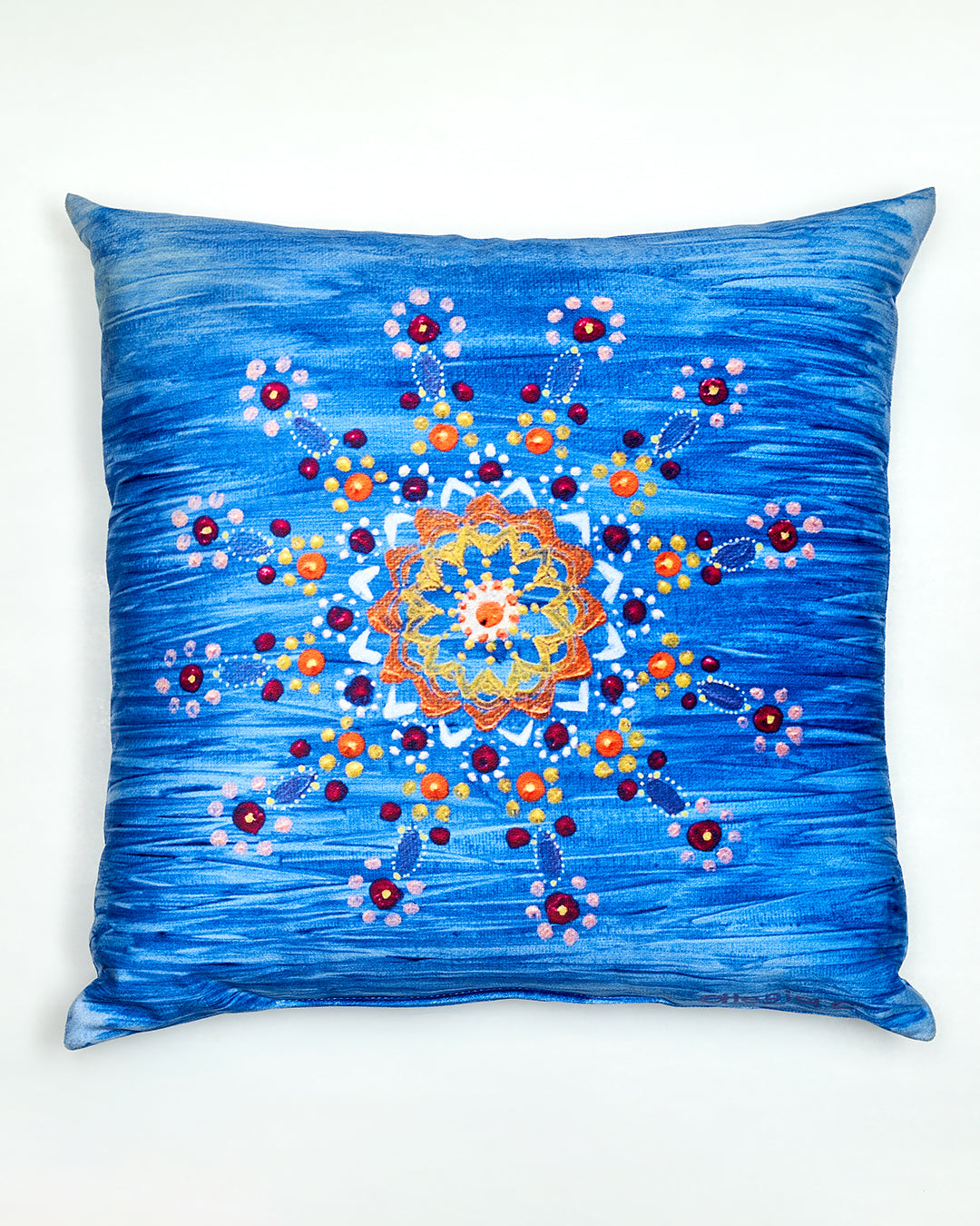 Alesia MANDALA DREAM Dot Art Decorative Throw Pillow In Blue Orange