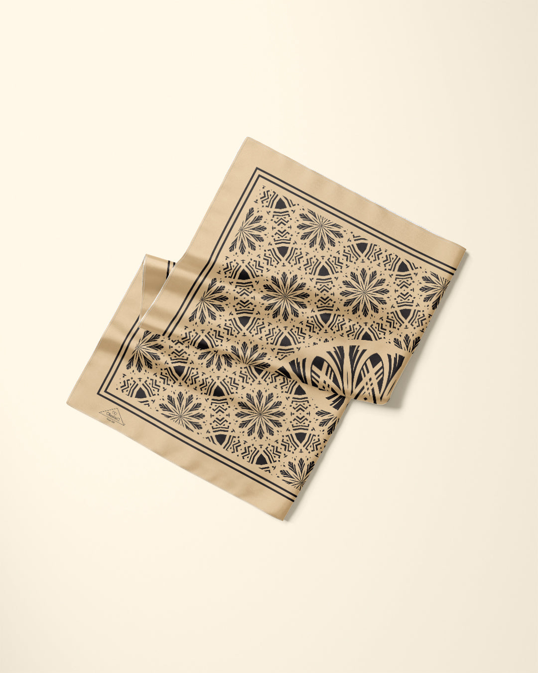 SERENITY Mandala Silk Scarf in Beige and Black – Designer Square Scarf by Alesia C.