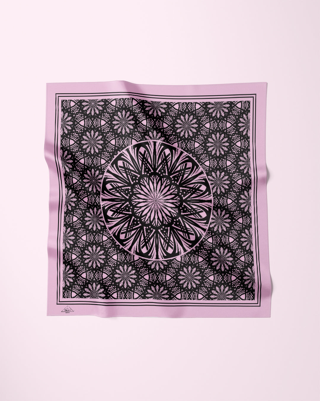 SERENITY Mandala Silk Scarf – Black Pink, Square, Multiple Sizes