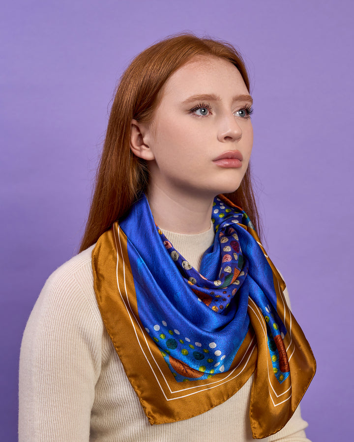 YANA UNIVERSE Mandala Silk Scarf Art-A-Porte in Royal Blue Gold by Alesia Chaika