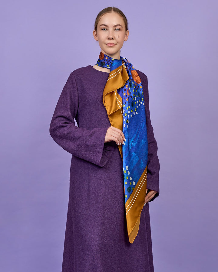 YANA UNIVERSE Mandala Silk Scarf Art-A-Porte in Royal Blue Gold by Alesia Chaika