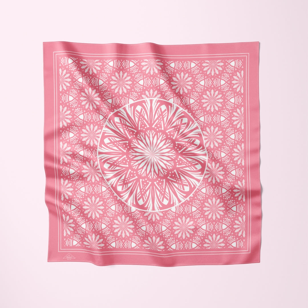 SERENITY Candy Pink Mandala Silk Scarf by Alesia Chaika