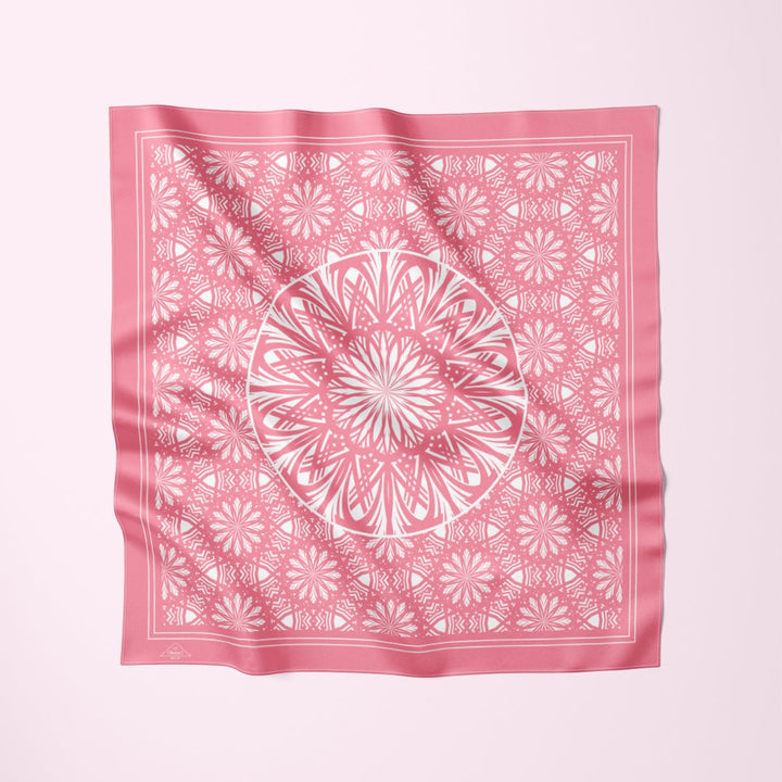 SERENITY Candy Pink Mandala Silk Scarf by Alesia Chaika