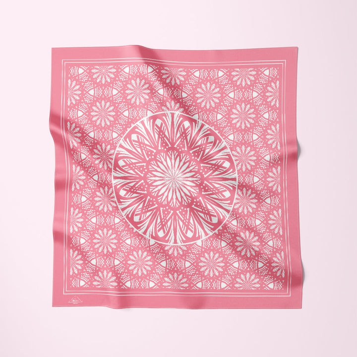 SERENITY Candy Pink Mandala Designer Silk Scarf – Hand-Rolled Edges – Multiple Sizes