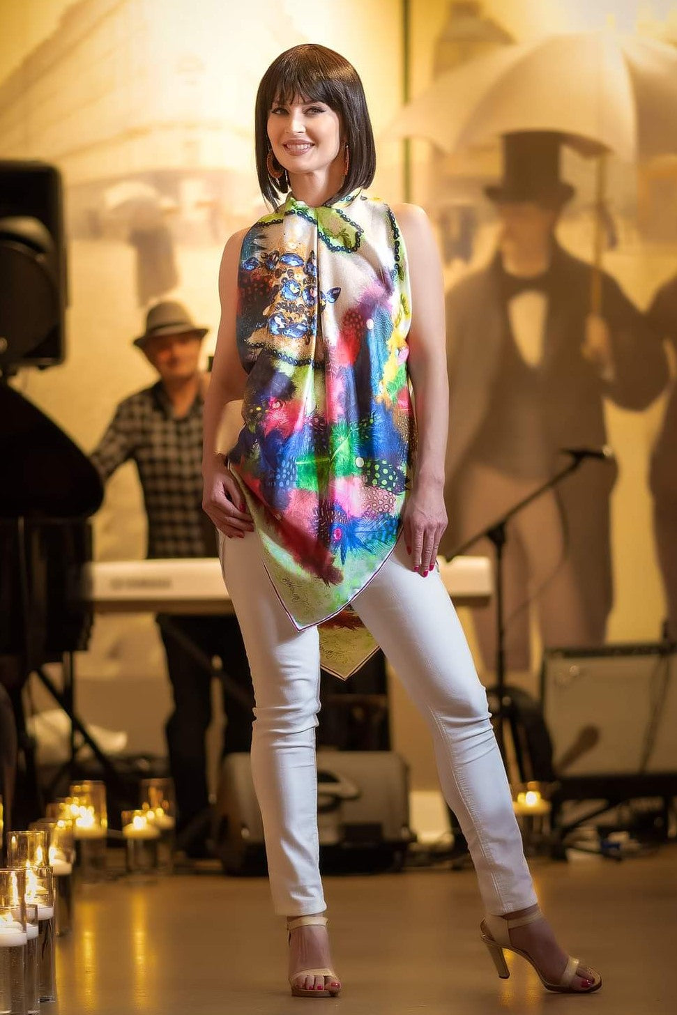 Bird of Happiness Silk Asymmetrical Blouse – Multicolor