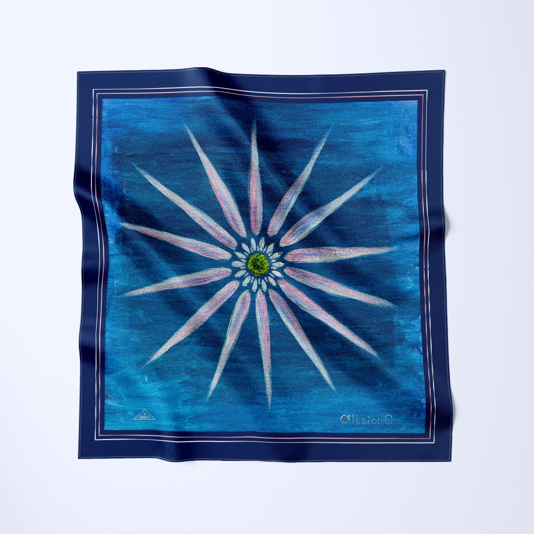 DAISY MANDALA Art-A-Porte Silk Scarf – Blue Pink