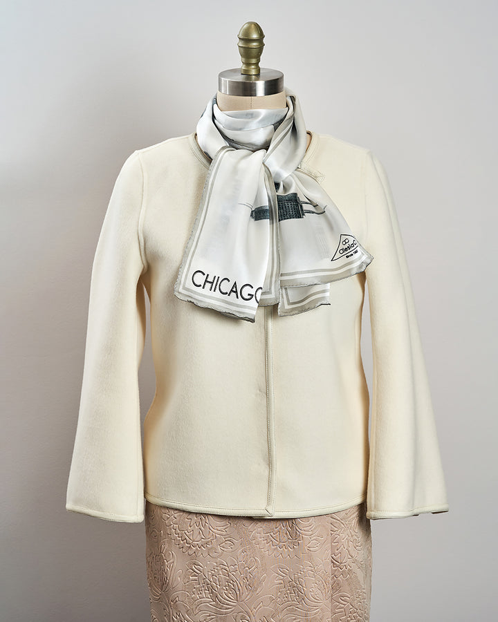 Chicago Skyline Mulberry Silk Charmeuse Rectangle Scarf – Gray and White