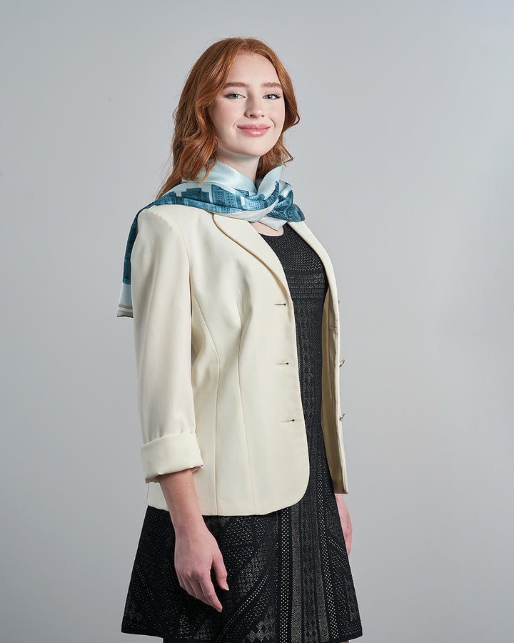 Chicago Skyline Mulberry Silk Charmeuse Scarf – Rectangle – Blue and White