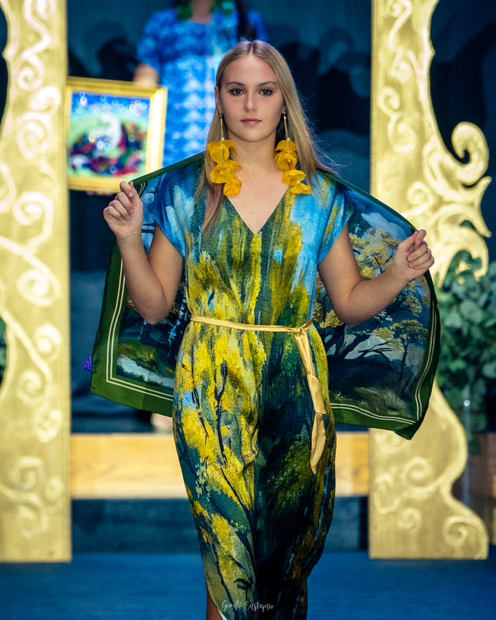 Gold Meadow Silk Maxi Caftan Dress – Multicolor