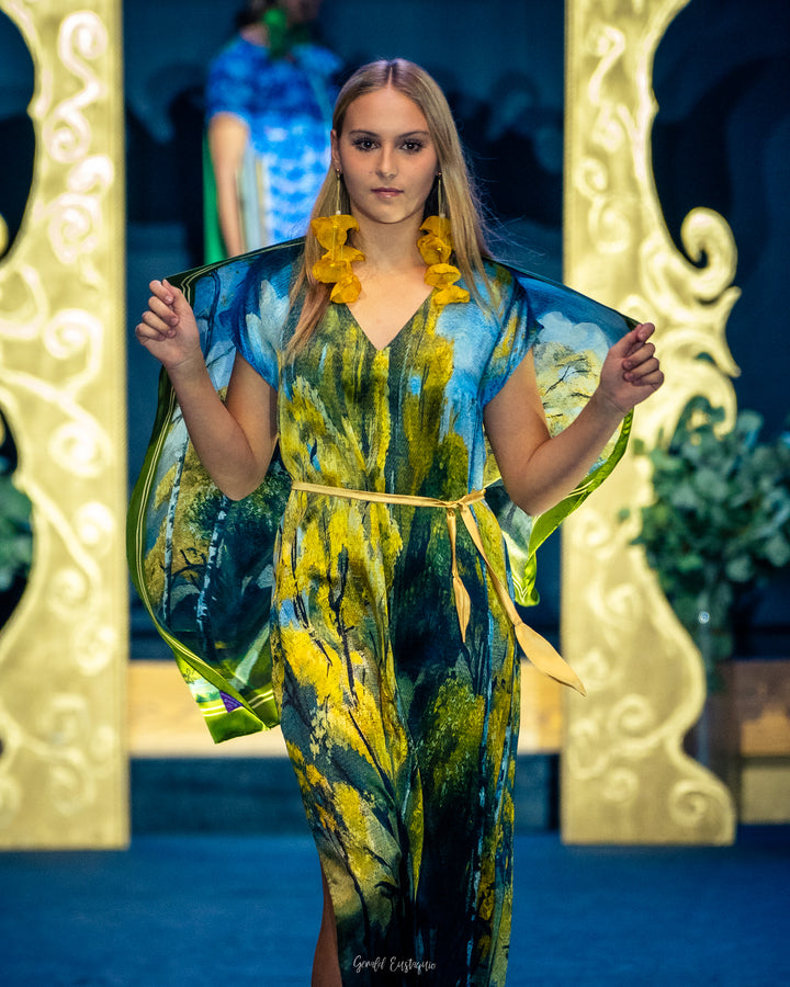 Gold Meadow Silk Maxi Caftan Dress – Multicolor