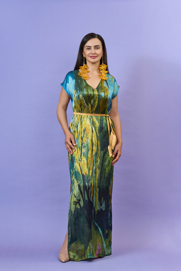 Gold Meadow Silk Maxi Caftan Dress – Multicolor