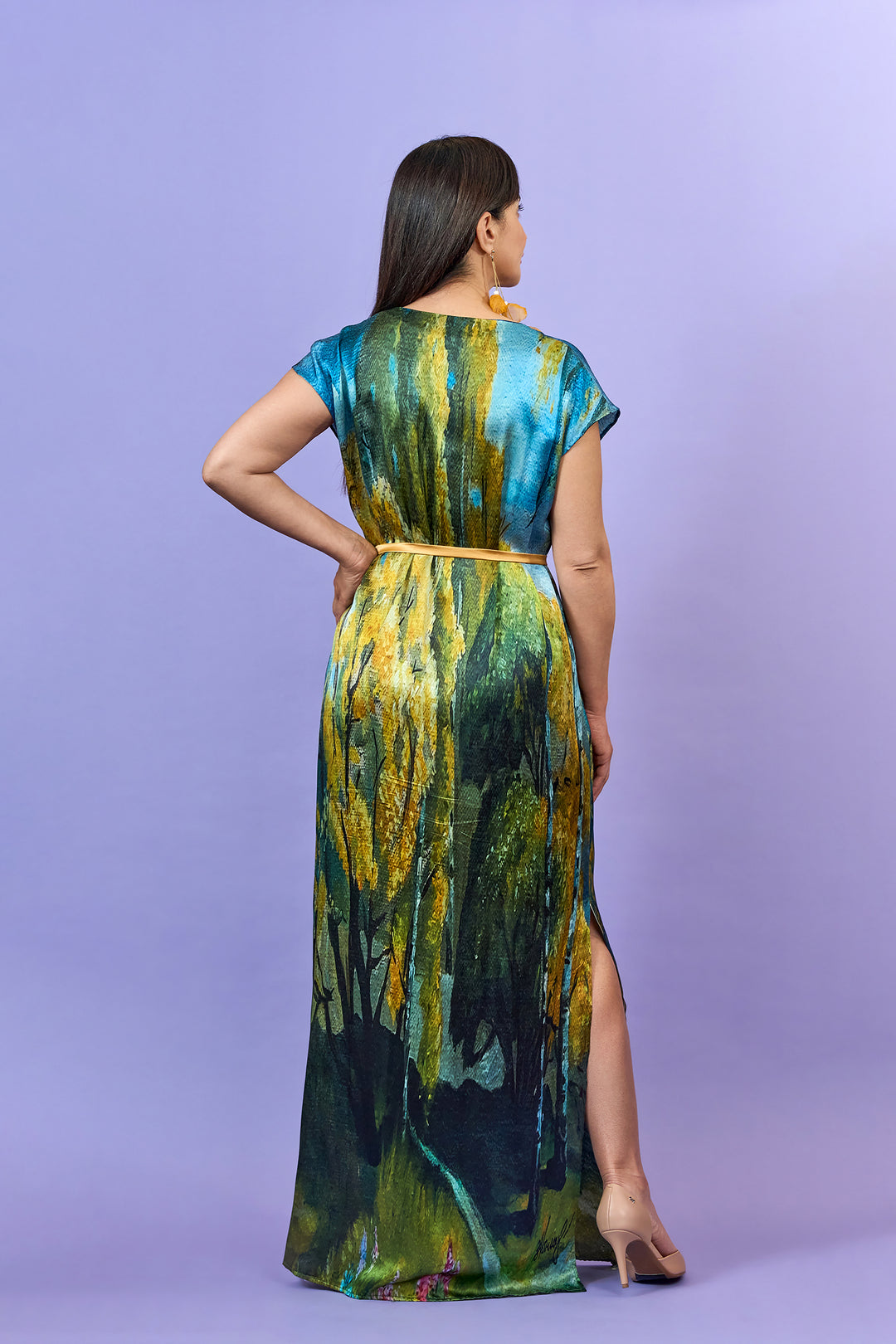 Gold Meadow Silk Maxi Caftan Dress – Multicolor