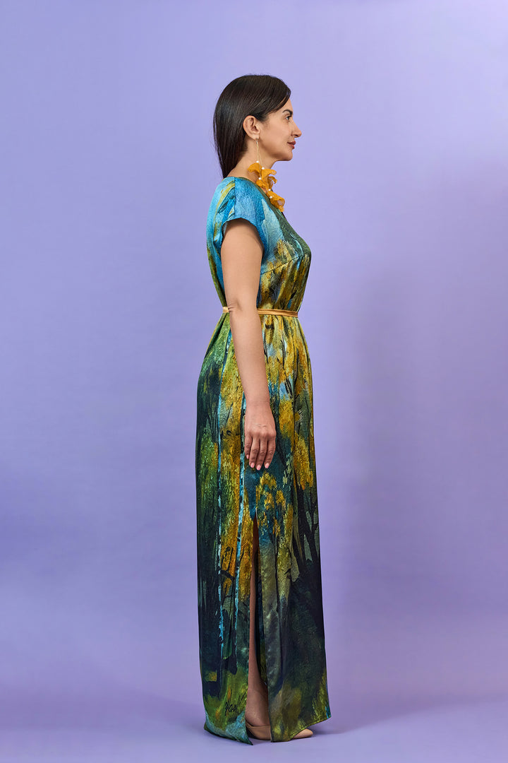 Gold Meadow Silk Maxi Caftan Dress – Multicolor