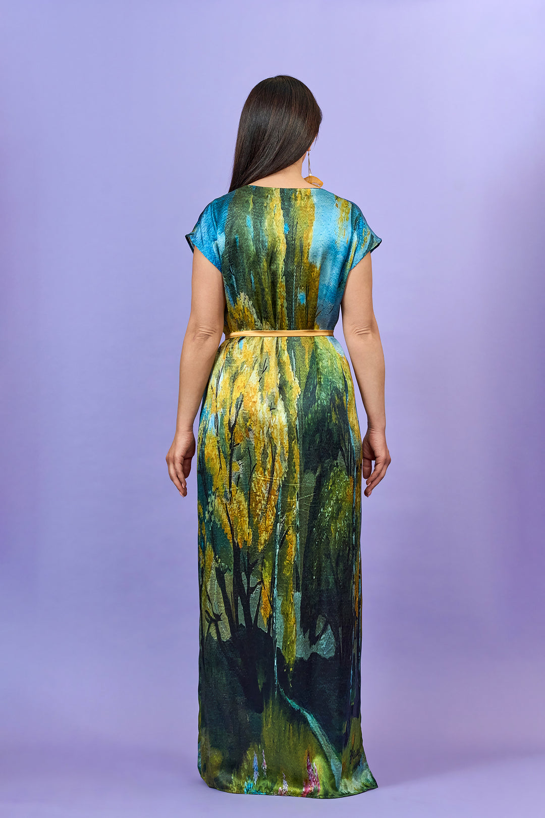 Gold Meadow Silk Maxi Caftan Dress – Multicolor