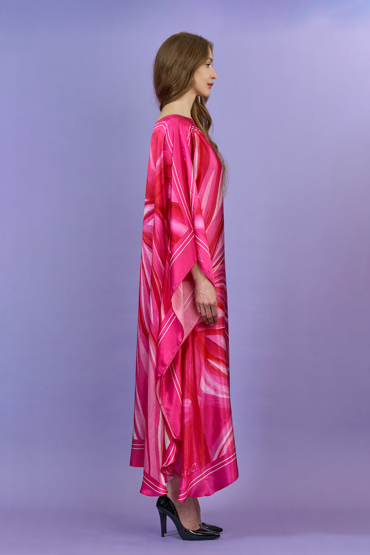 Pink Love Silk Maxi Caftan – Mulberry Silk – Boat or V-Neckline