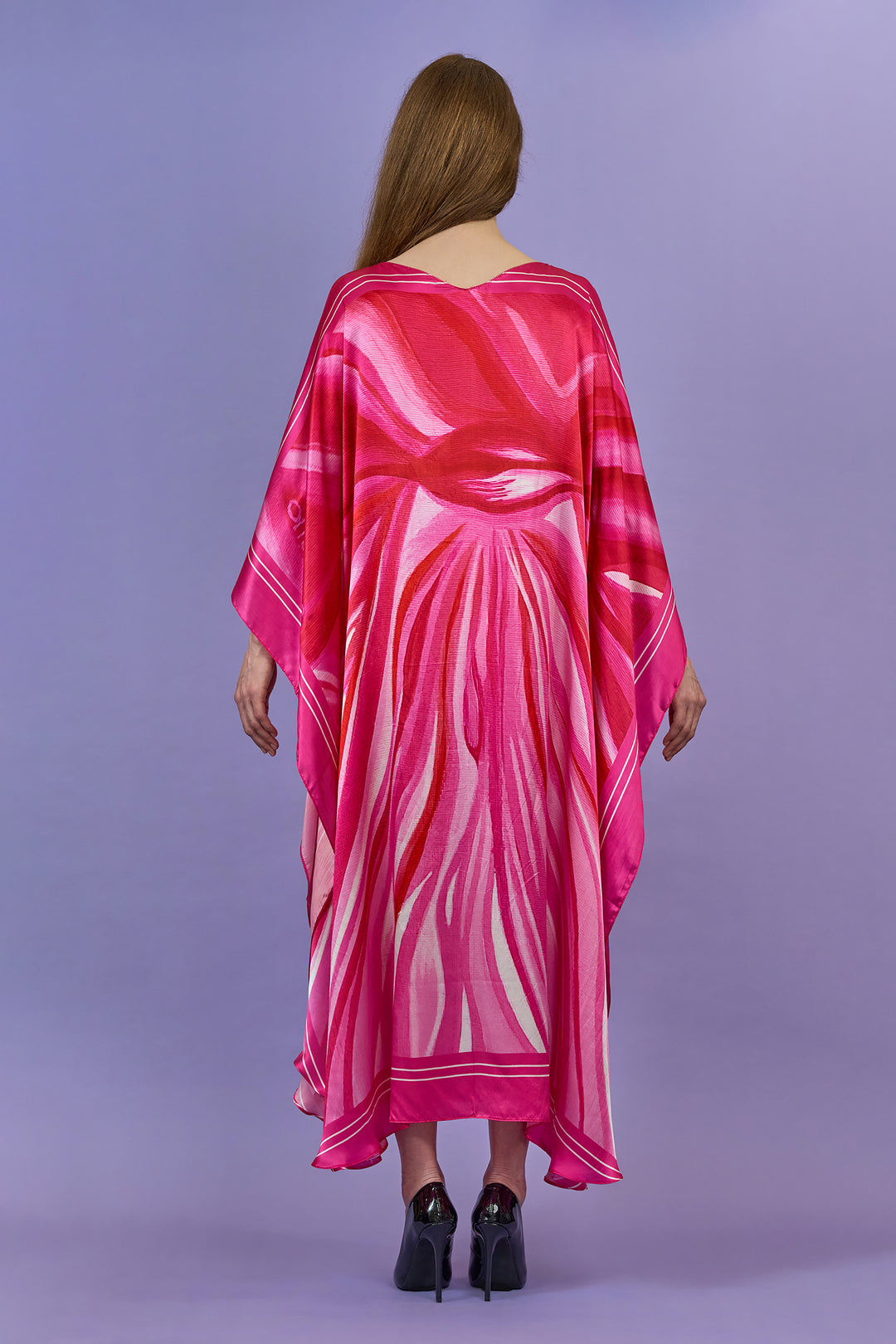 Pink Love Silk Maxi Caftan – Mulberry Silk – Boat or V-Neckline