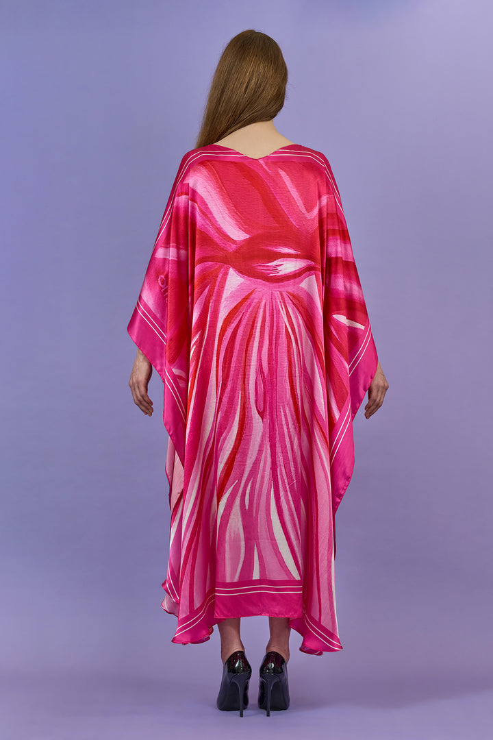 Pink Love Silk Maxi Caftan – Mulberry Silk – Boat or V-Neckline