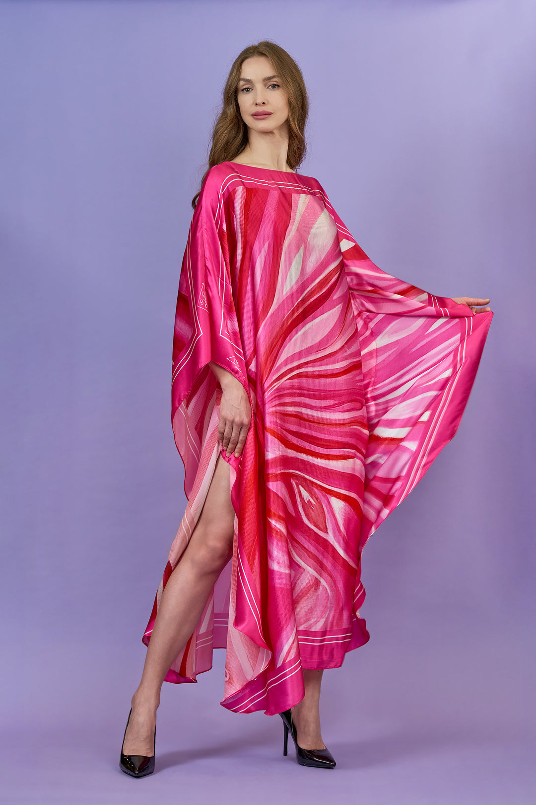 Pink Love Silk Maxi Caftan – Mulberry Silk – Boat or V-Neckline