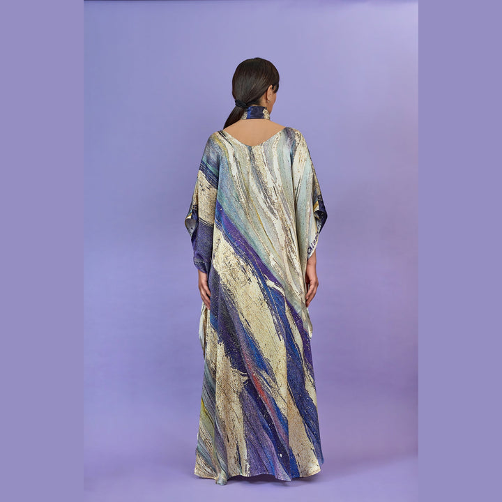 Purple Way Silk Maxi Caftan – Purple/Beige – Reversible Neckline