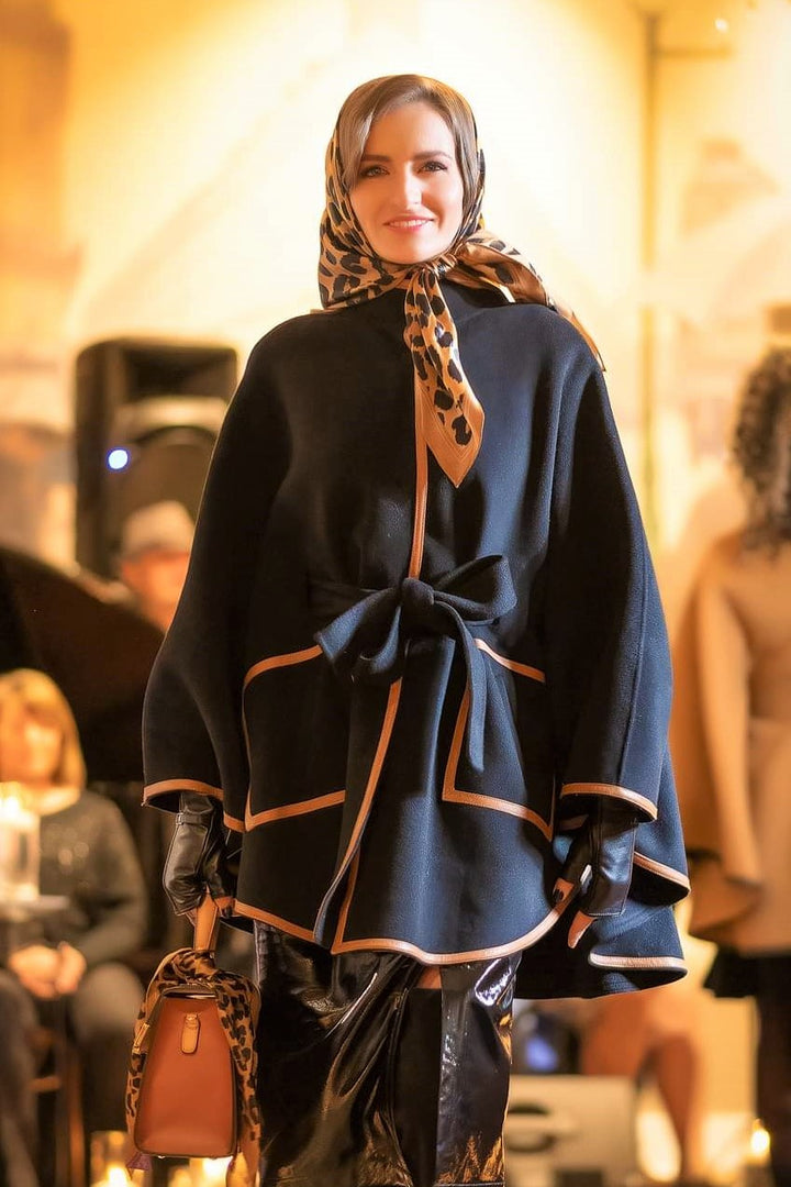Cheetah Silk Designer Scarf in Brown and Black – Square Neck Accessory