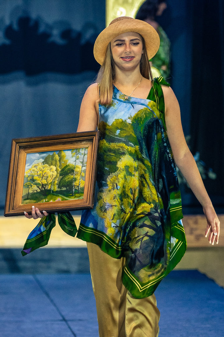 Gold Meadow Silk Asymmetrical Midi Caftan – Mulberry Silk – Green