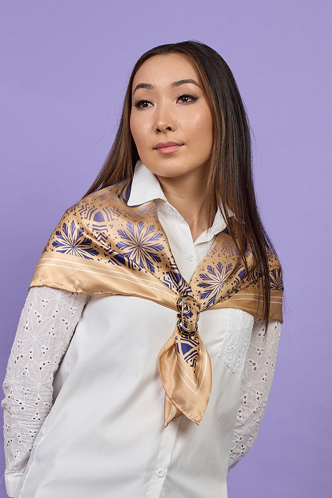 GLOWING Mandala Silk Scarf – Gold and Blue
