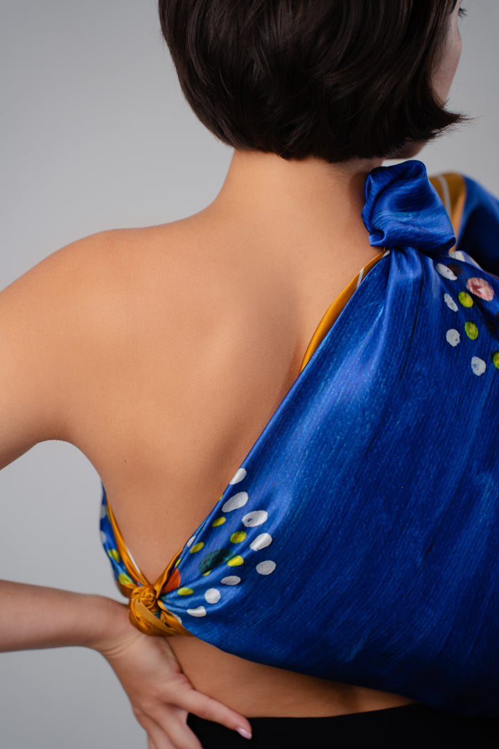 YANA UNIVERSE Mandala Silk Scarf Art-A-Porte in Royal Blue Gold by Alesia Chaika