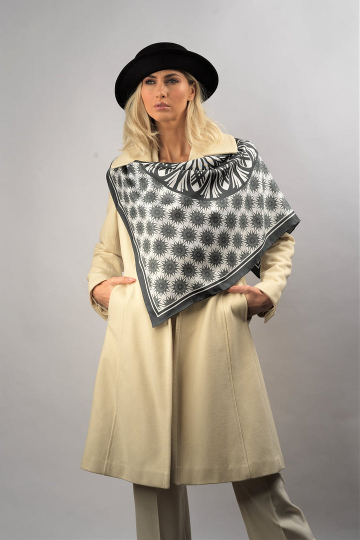 WISDOM Mandala Silk Square Scarf in Black White – Multiple Sizes by Alesia Chaika