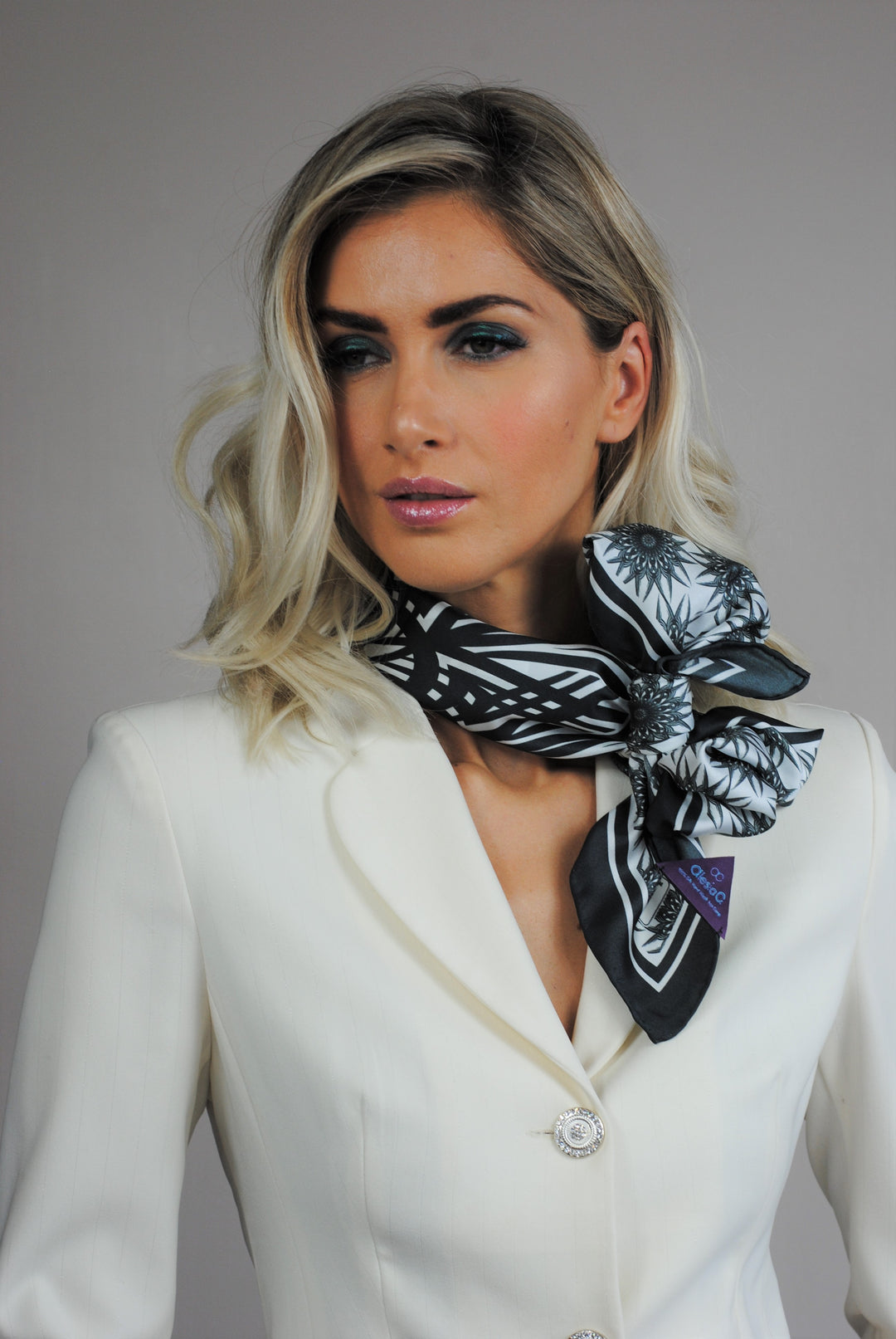 WISDOM Mandala Silk Square Scarf in Black White – Multiple Sizes by Alesia Chaika