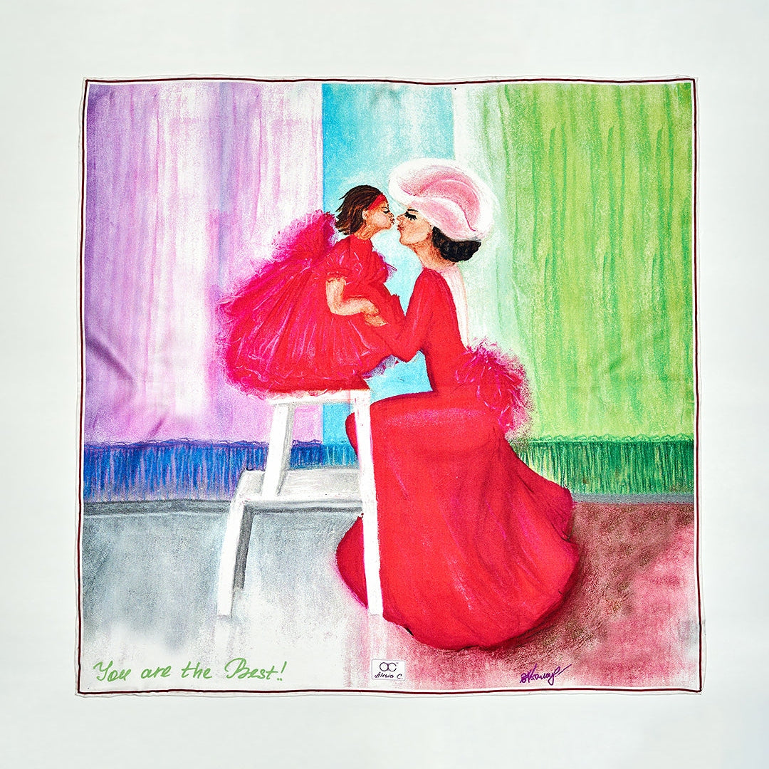 MOM & DAUGHTER LOVE STORY Silk Scarf by Alesia C. in 21-inch size