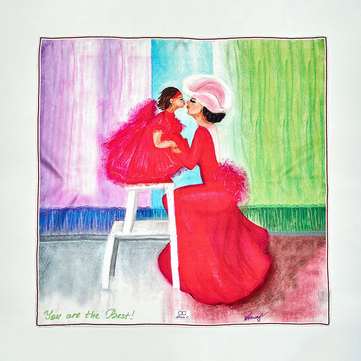 MOM & DAUGHTER LOVE STORY Silk Scarf by Alesia C. in 21-inch size