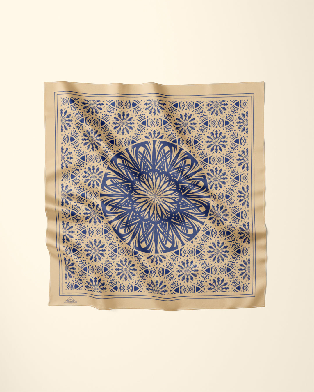 SERENITY Gold Navy Blue Mandala Silk Scarf by Alesia Chaika