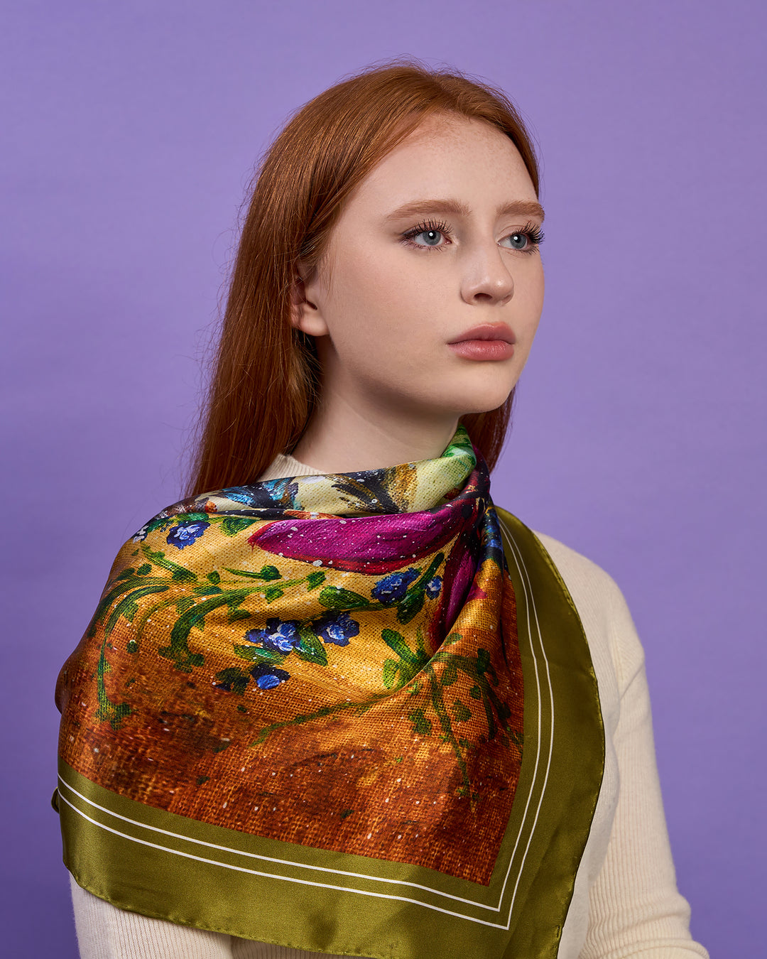 PEACE & LOVE Silk Art-A-Porte Scarf in Olive Green – Multiple Sizes