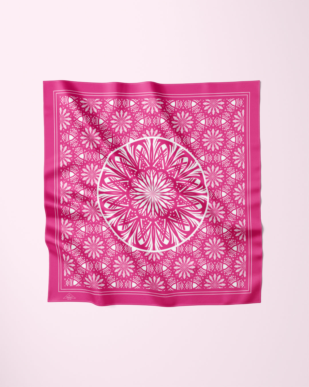 SERENITY Mandala Designer Silk Scarf – Pink White – Hand-Rolled Edges – Multiple Sizes