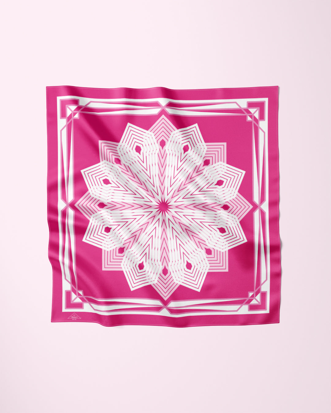 KALEIDOSCOPE Mandala Designer Silk Scarf in Pink & White – folded view