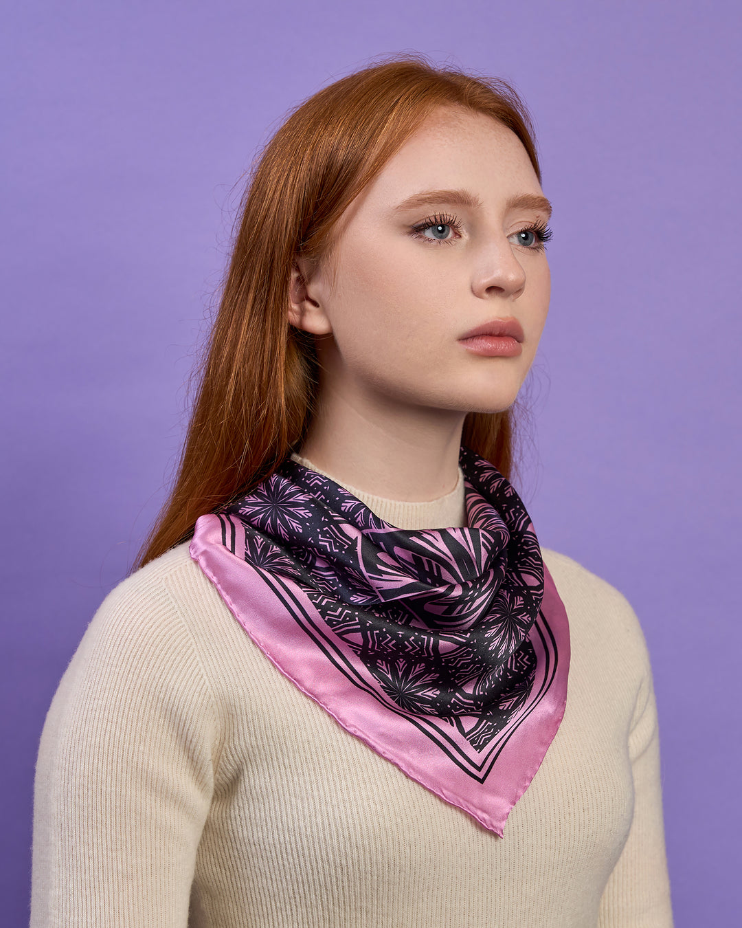 SERENITY Mandala Silk Scarf – Black Pink, Square, Multiple Sizes