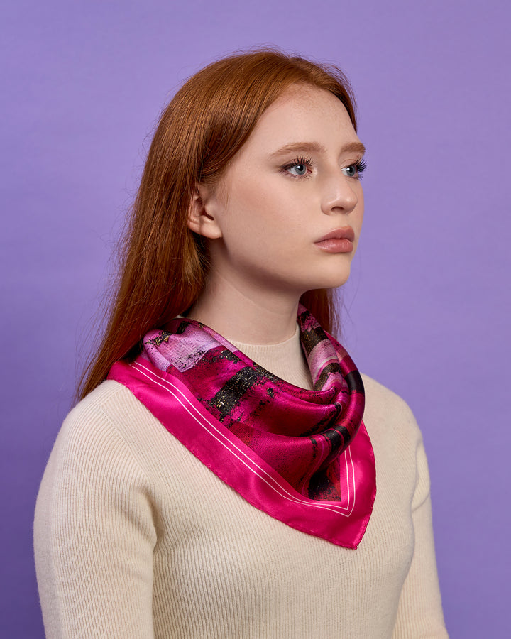 GOLD LEAF Art-A-Porte Silk Scarf – Pink and Gold