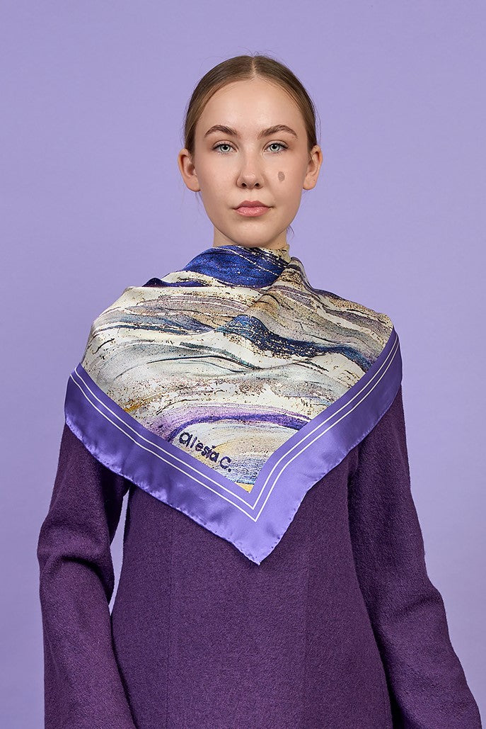 PURPLE WAY Silk Scarf – Lavender and Gold, Mulberry Silk, Art-A-Porte Collection by Alesia Chaika